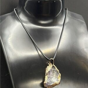 Raw Amethyst Pendant Necklace | Gold-Edged Crystal